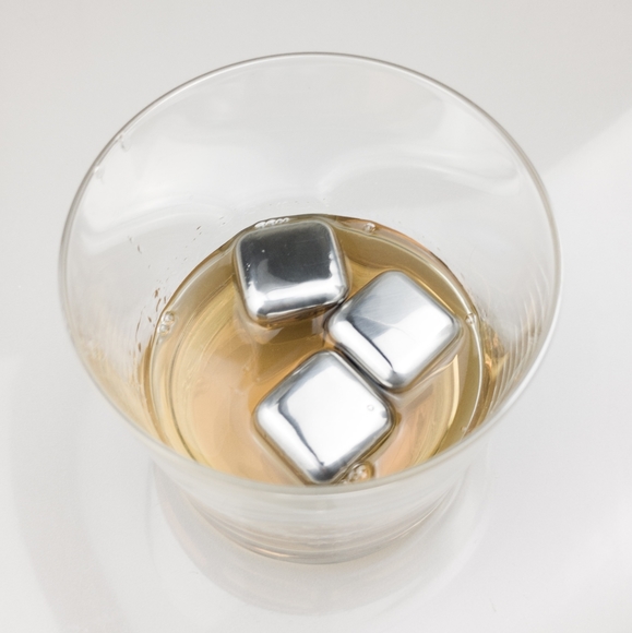 Whiskey Stones Kit Publicus Sapient 9 Steel Cubes Tongs Drawstring Bag & Box - Picture 4 of 5